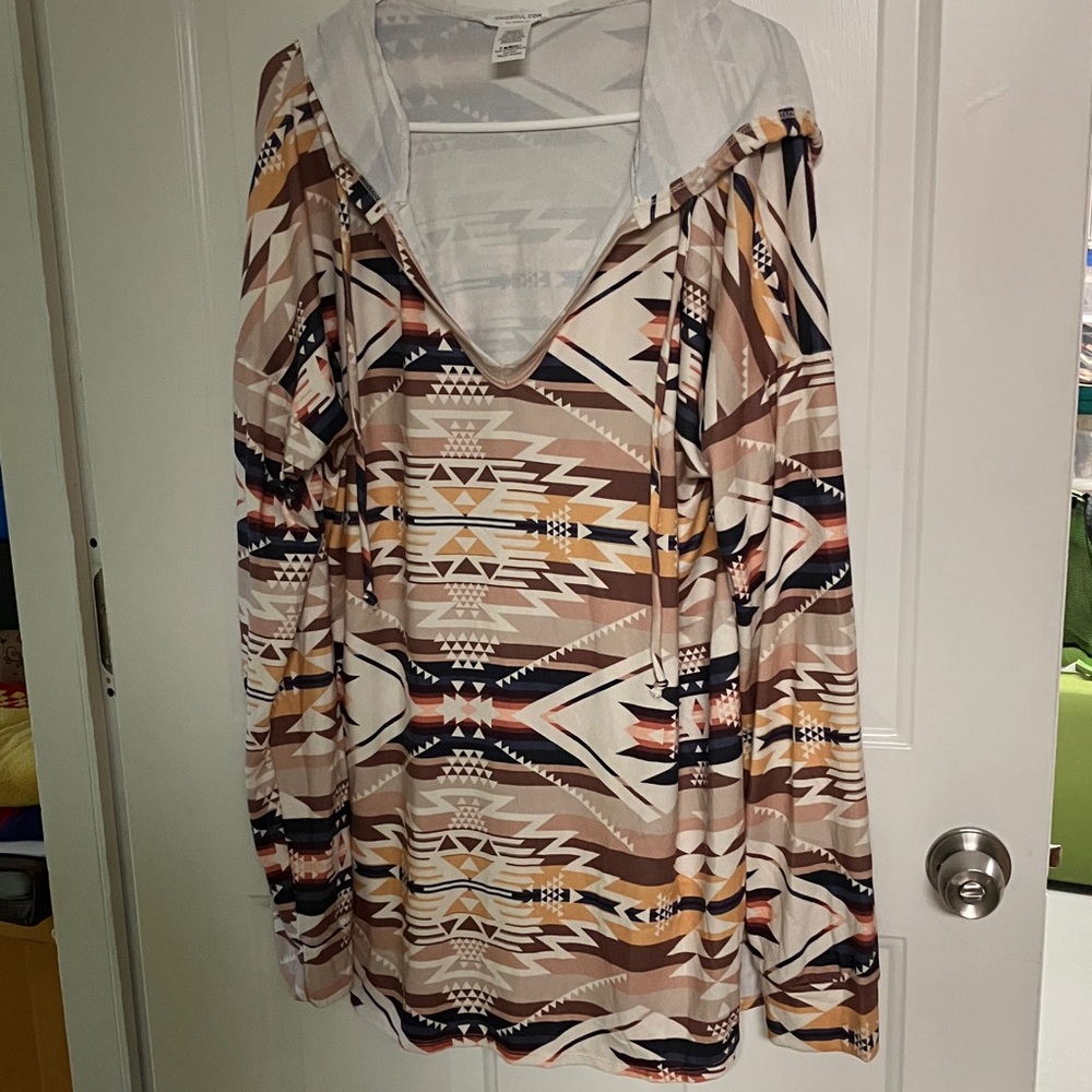 Chic Soul Aztec Print Hoodie - Cream, Brown, Tan